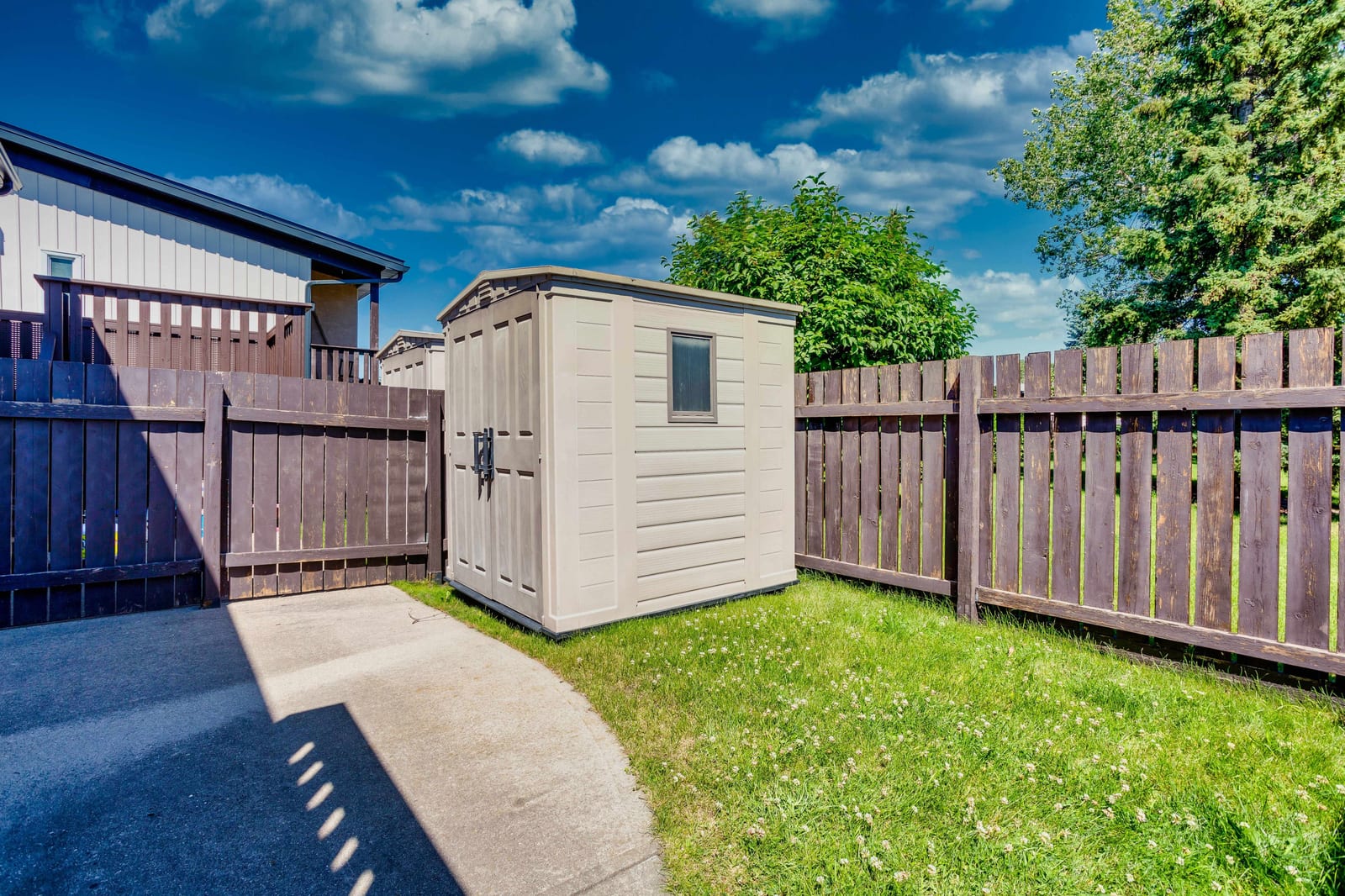 Backyard and storage shed