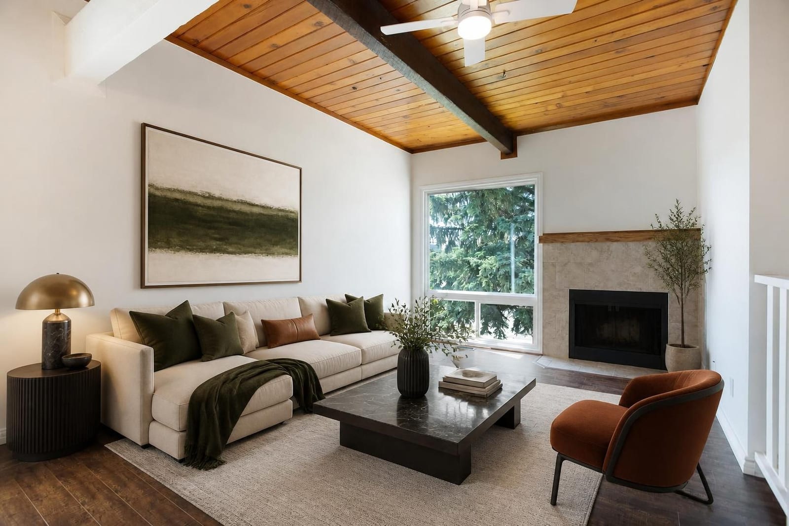 Furnished living-room presentation; unfurnished views also provided