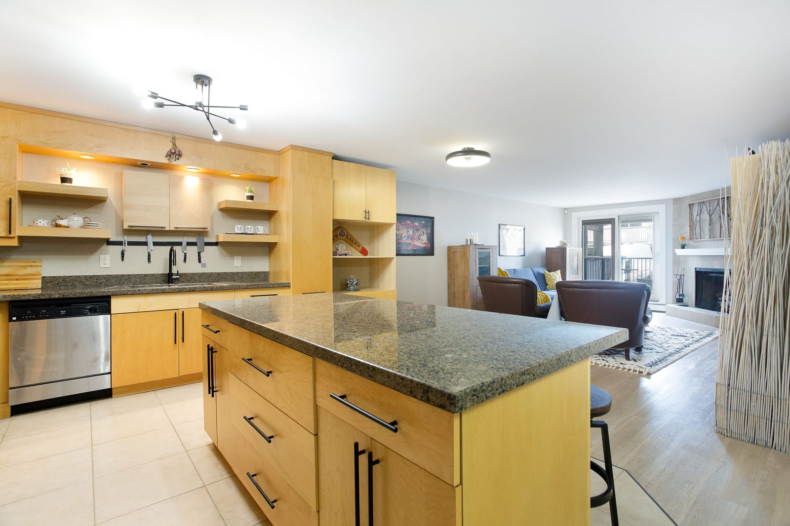 Kitchen island looking into the living room