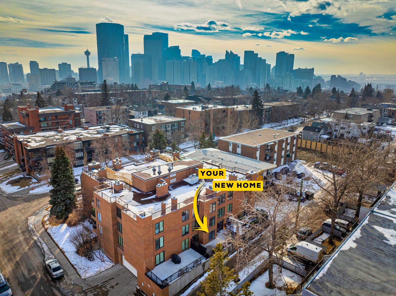 Annotated aerial showing the downtown setting