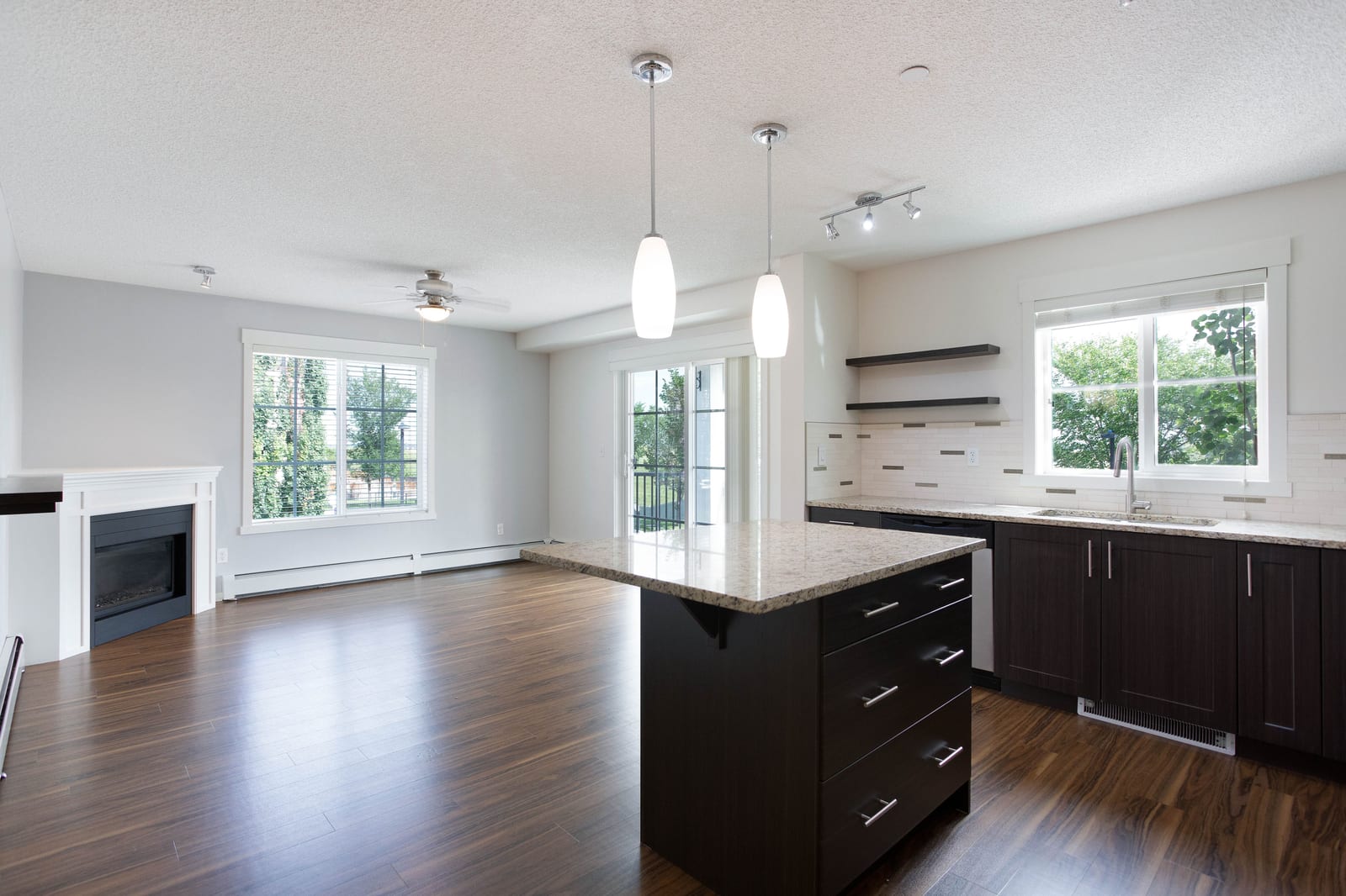 Open kitchen and living area