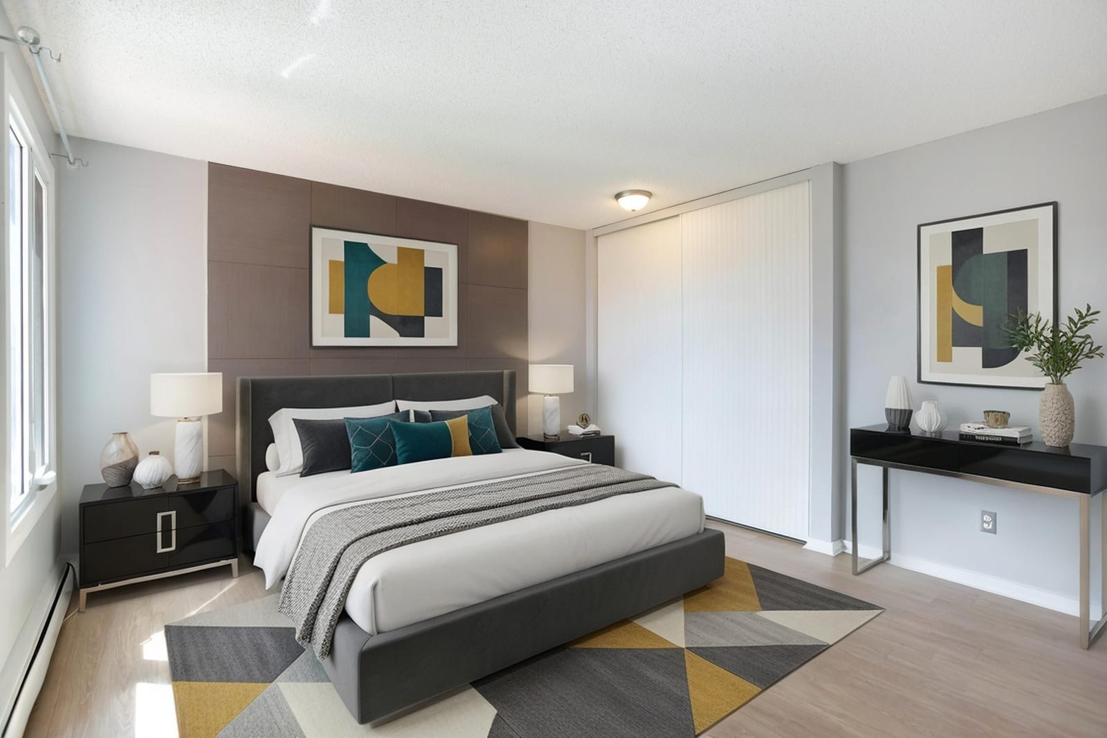 Furnished second-bedroom presentation; unfurnished view also provided