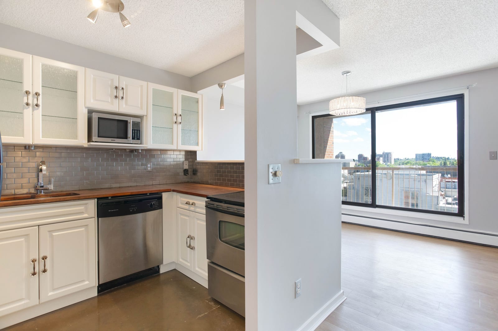 Kitchen opening to the living area