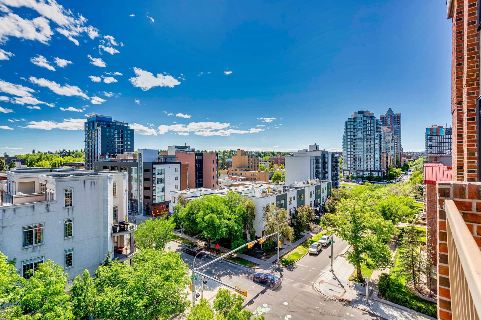 Elevated view over nearby streets and trees