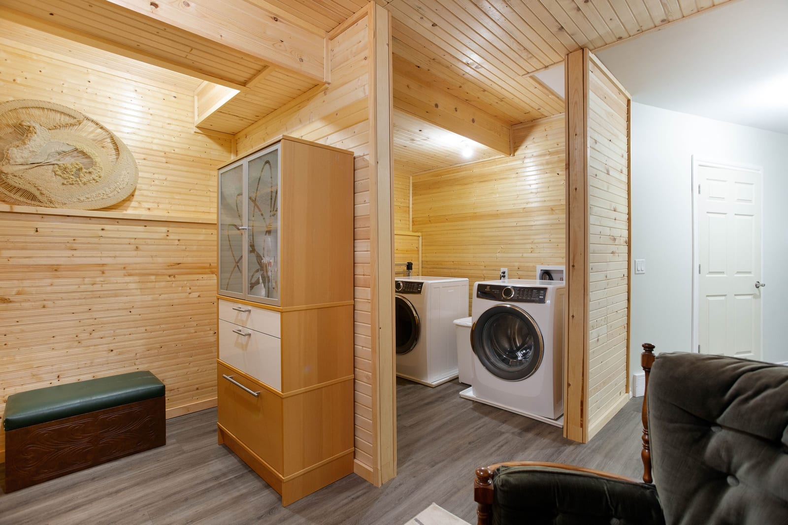 Wood-finished laundry and utility area