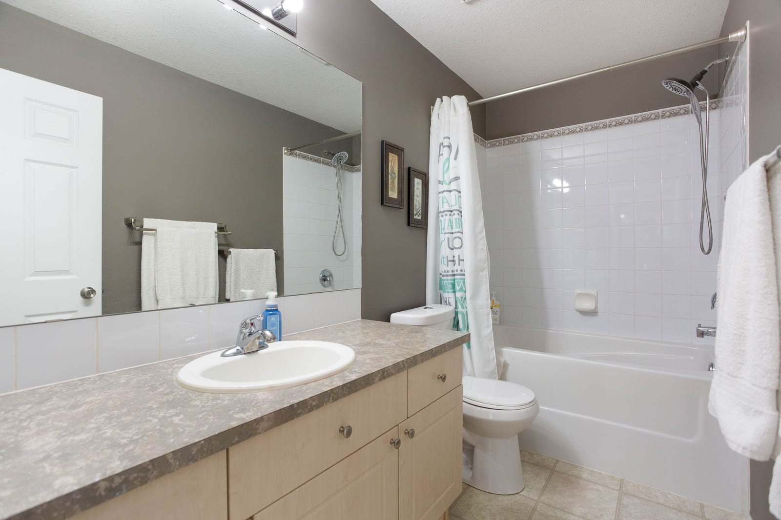 The upper full bathroom