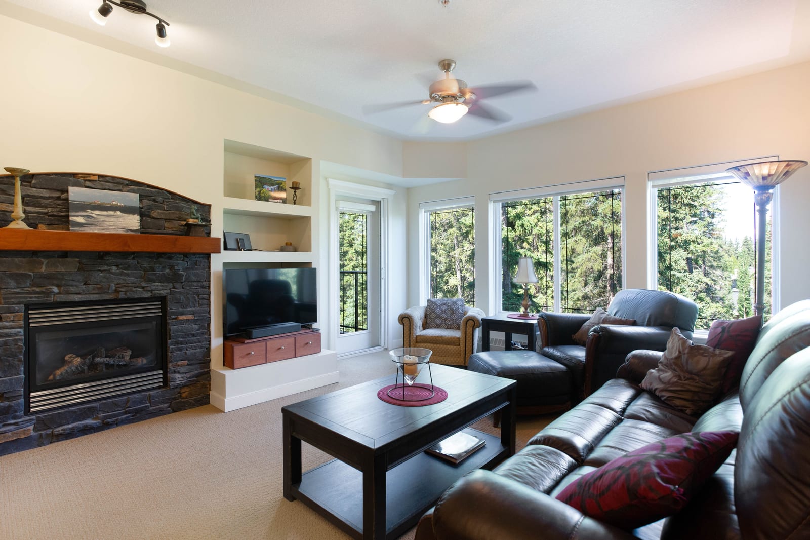 The fireplace and living-room outlook
