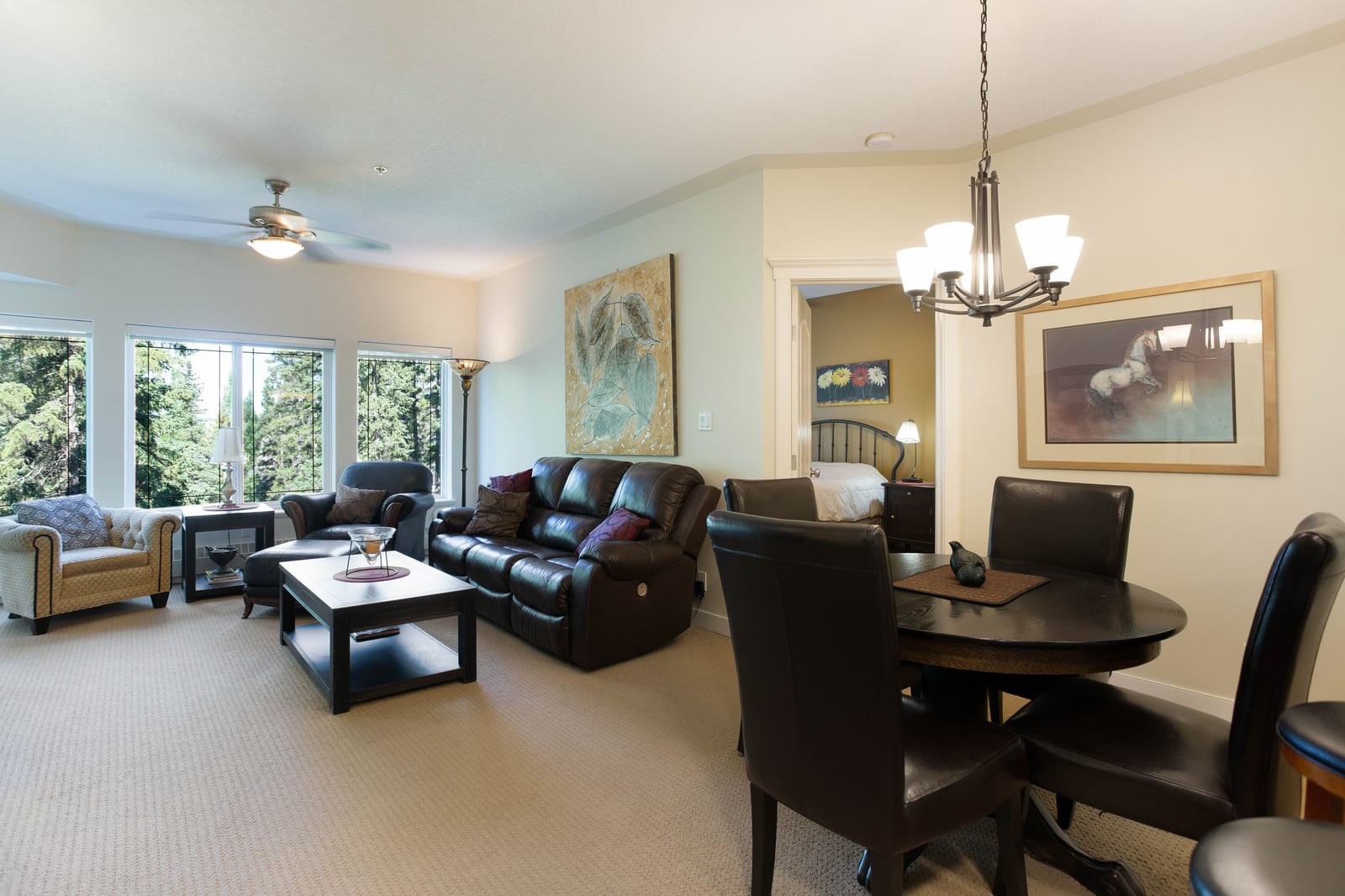 Living and dining with a wooded outlook