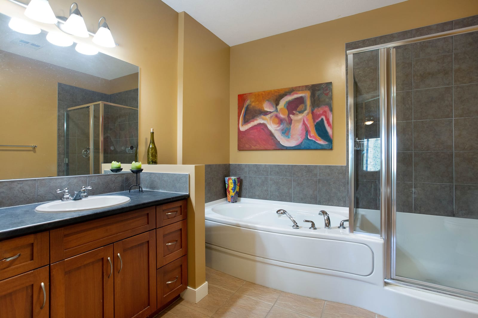 The primary ensuite with tub and shower