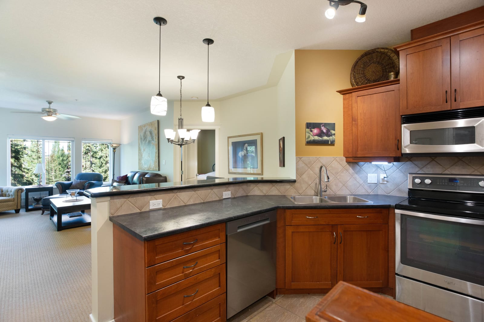 Kitchen opening toward the living space