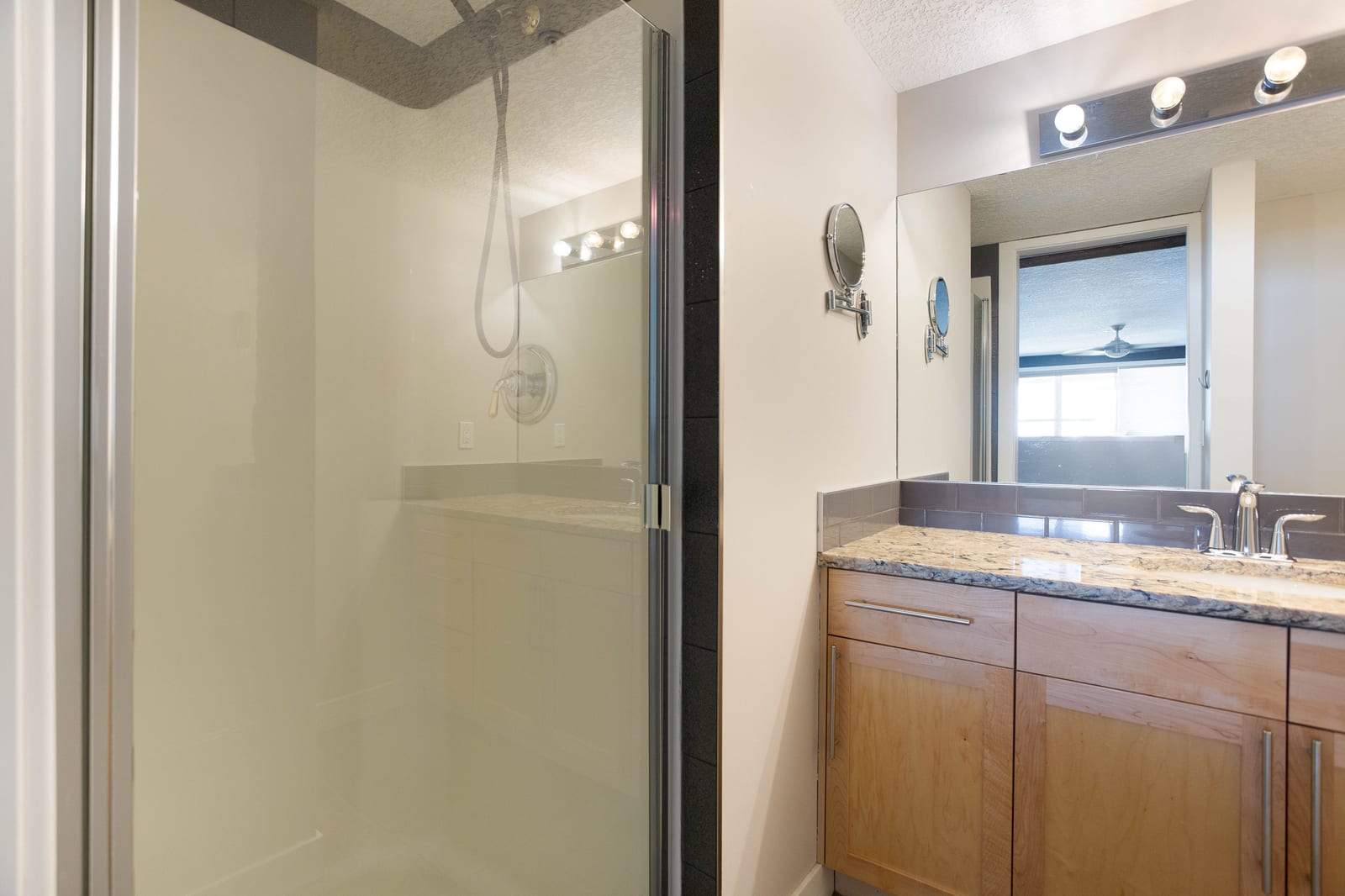 The ensuite shower and vanity