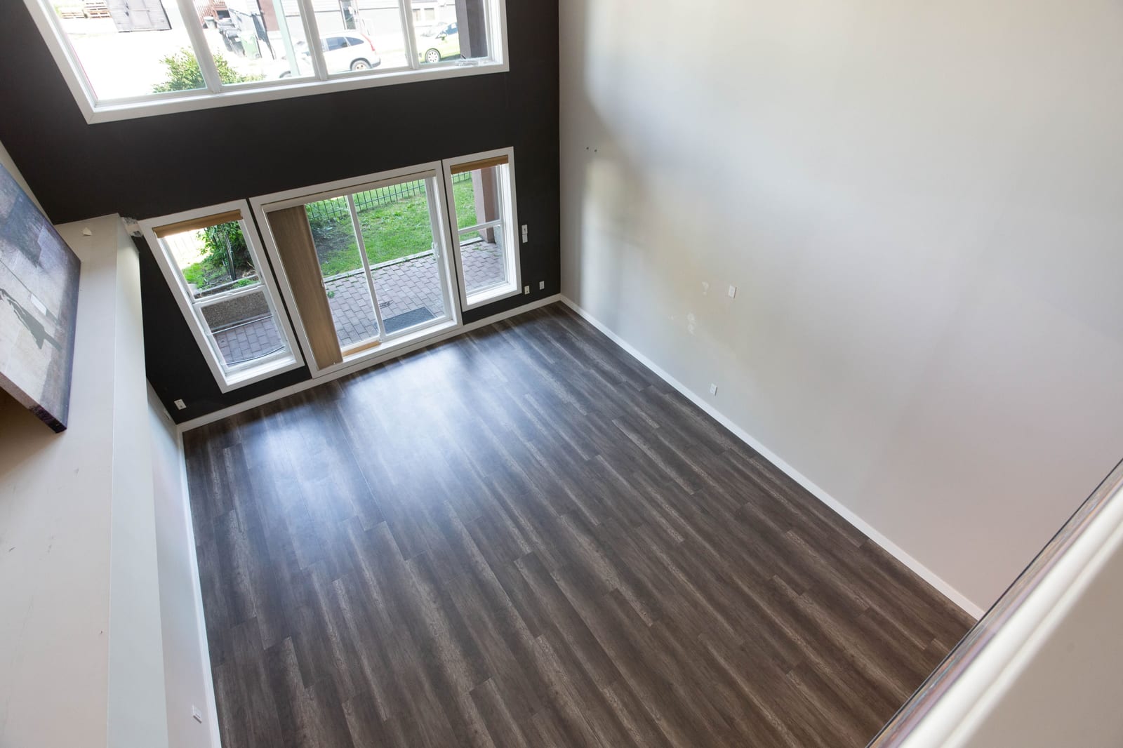 The unfurnished living room viewed from above