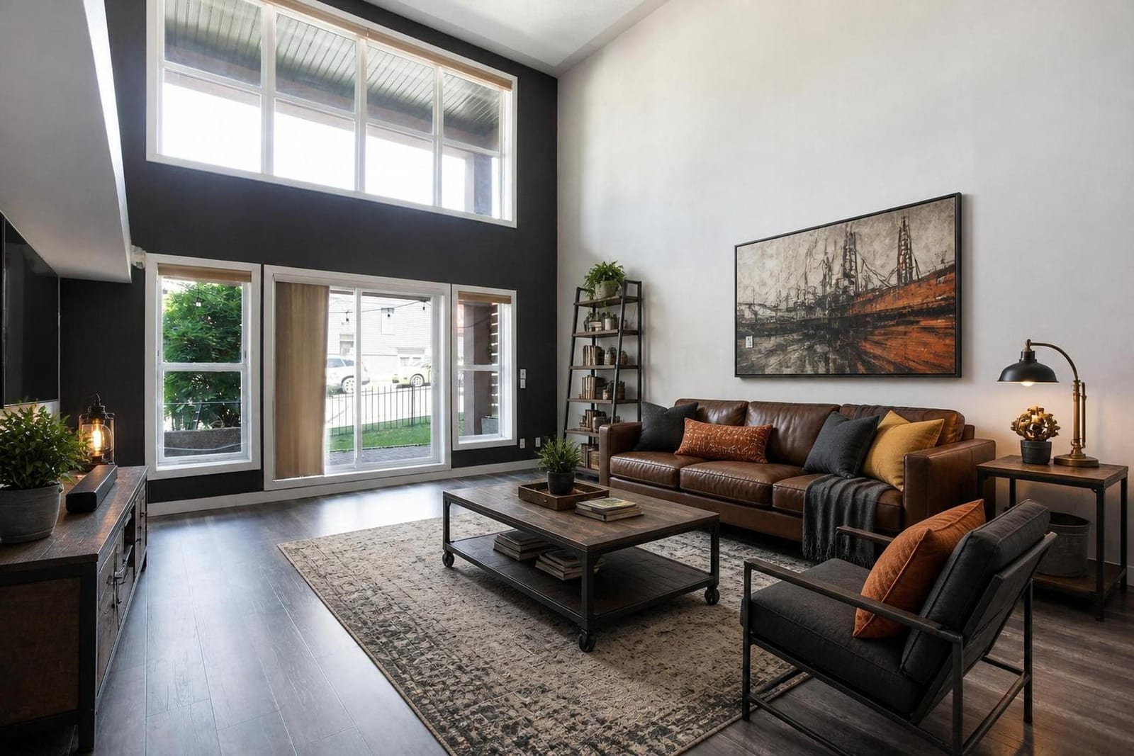 Furnished living-room presentation — compare unfurnished views