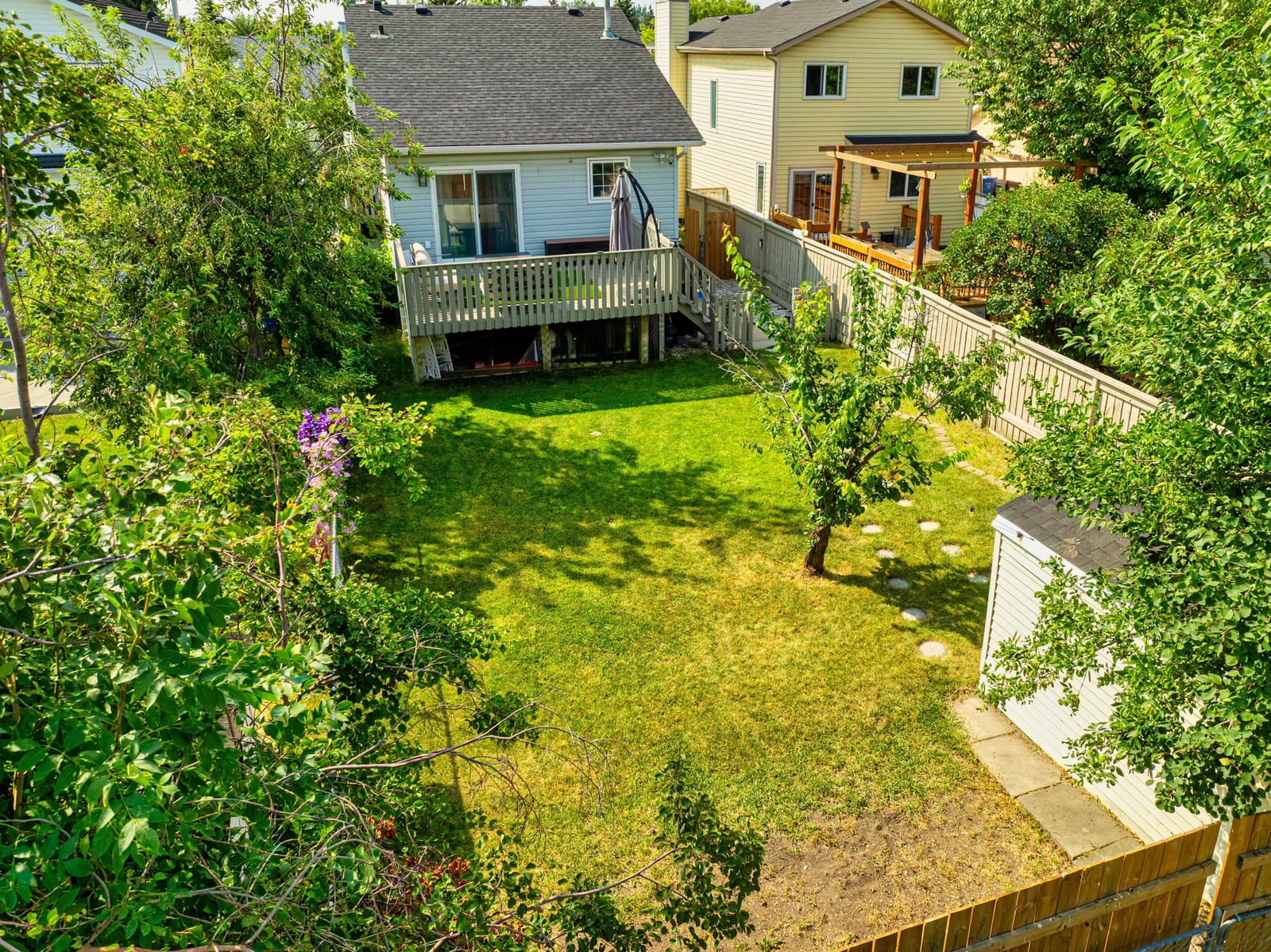 An aerial view across the backyard