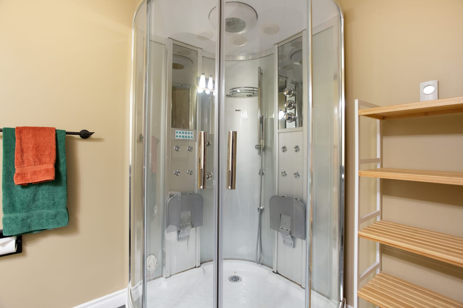 Custom shower in the lower-level bathroom