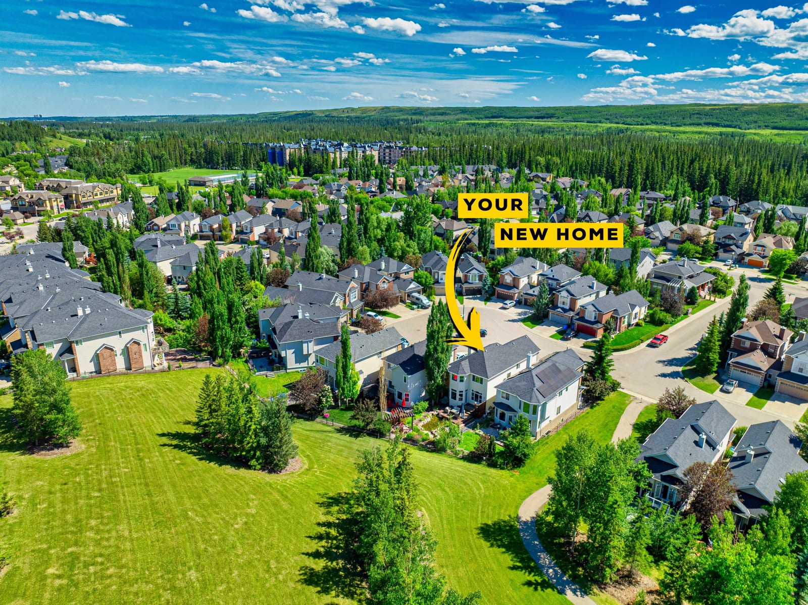 Annotated rear aerial showing greenspace setting