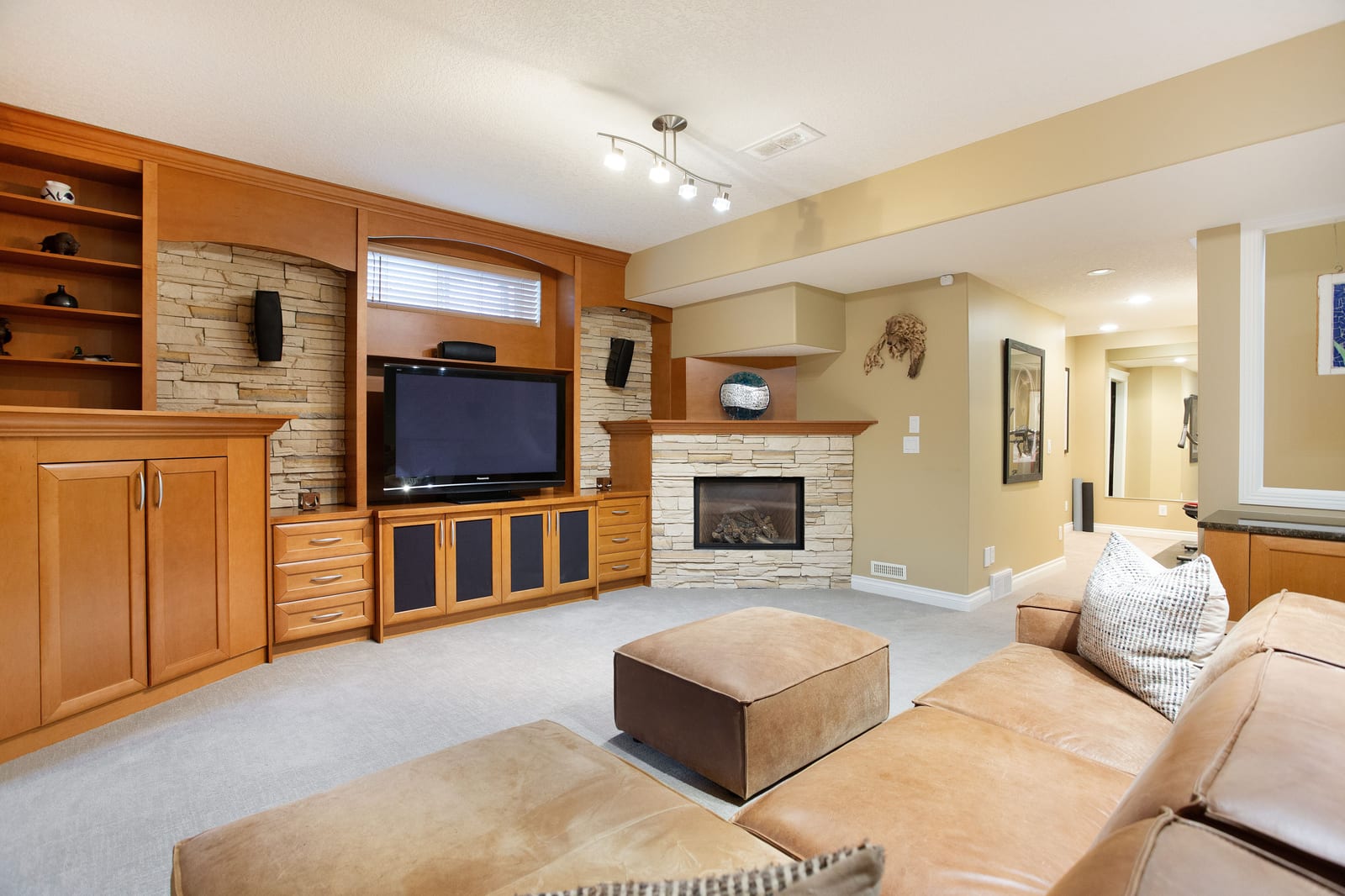 Lower-level family room wide view