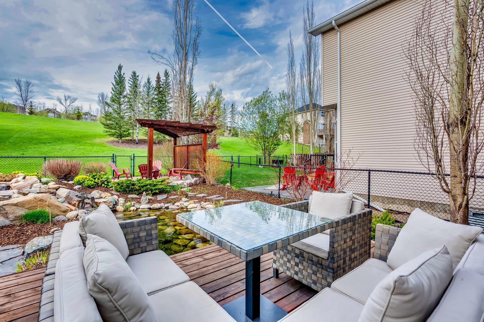 Deck overlooking the garden and greenspace