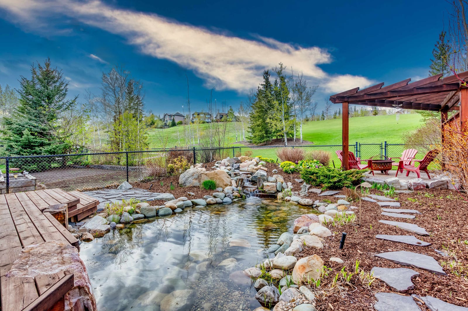 Garden water feature and patio