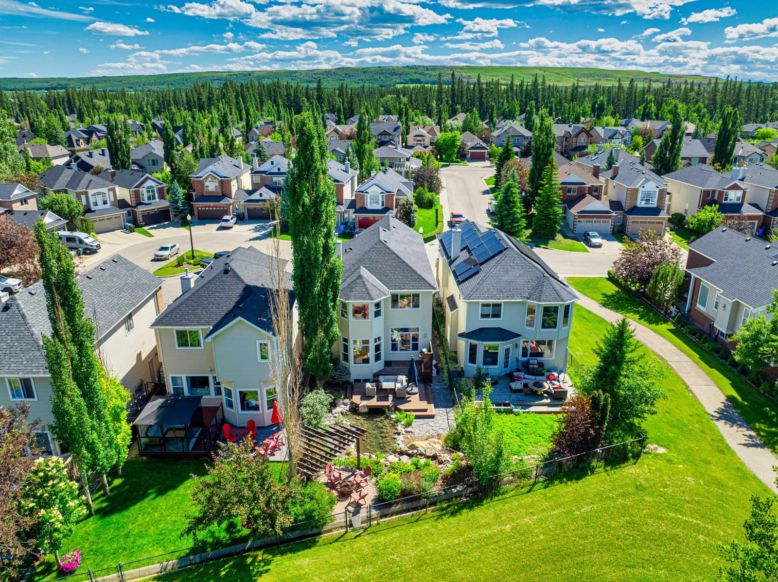 Neighbourhood aerial beside greenspace