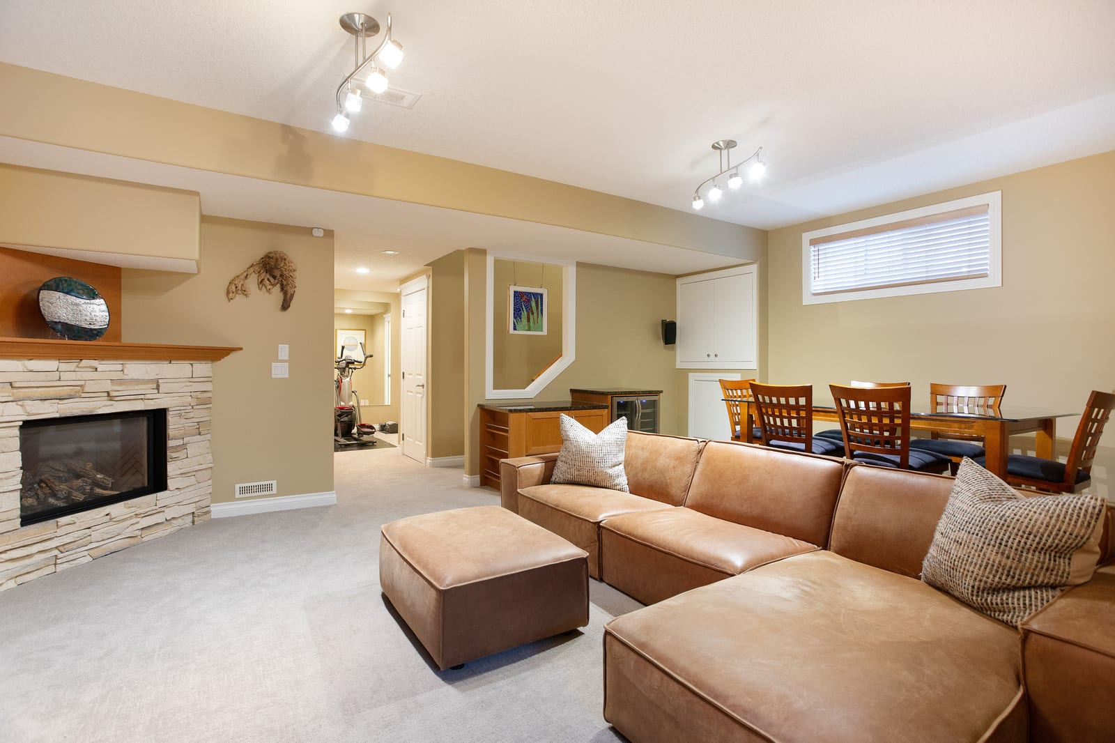 Lower-level seating and entertaining area