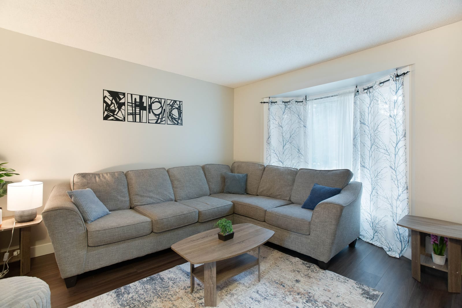 Living room seating and fireplace