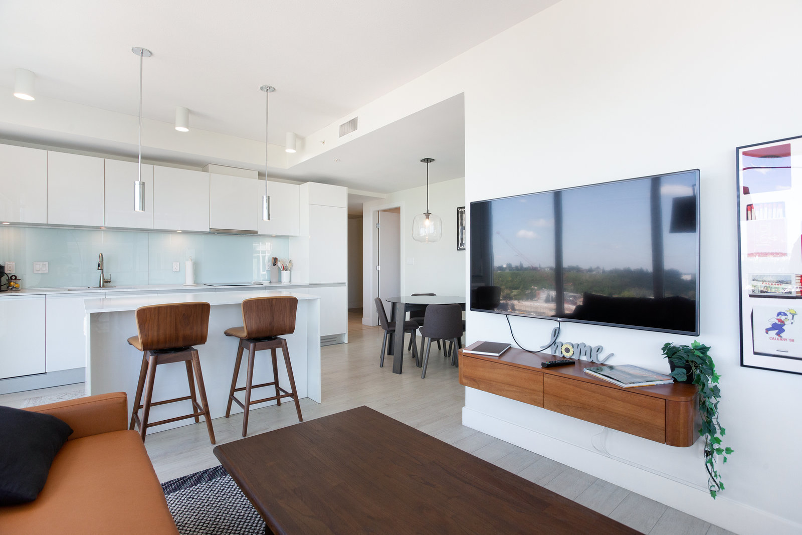 Living area looking toward the kitchen and dining space