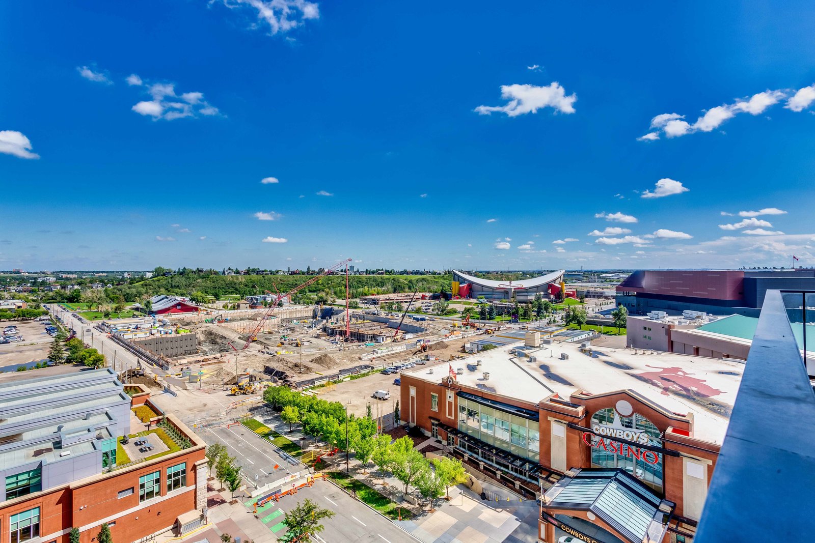 Elevated outlook toward Stampede Park and the Saddledome