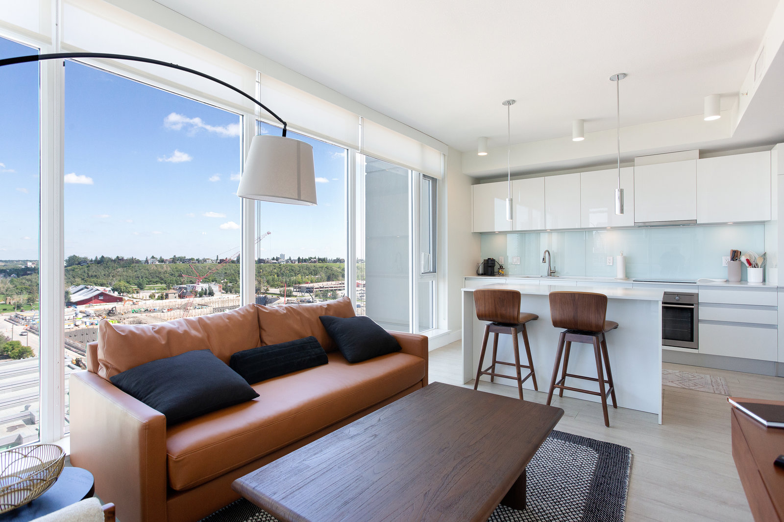 Living room and kitchen connected by an open layout