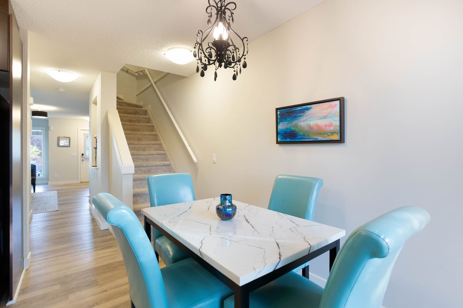 The dining area and open staircase