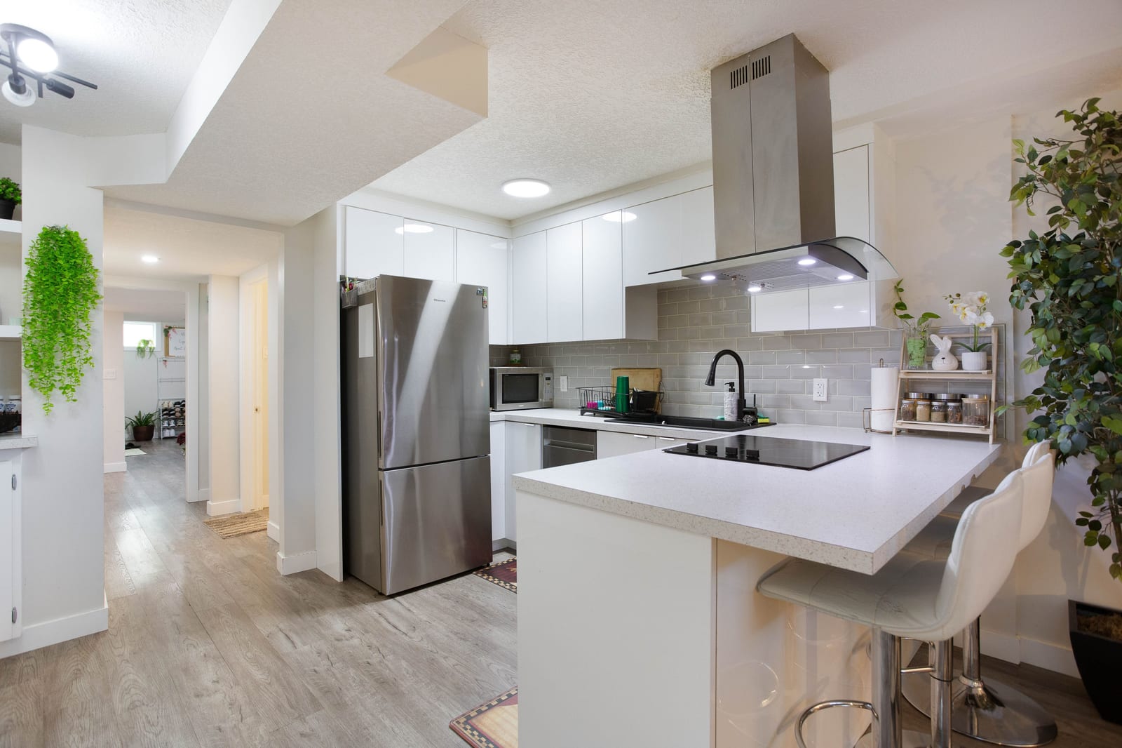 Lower-level kitchen and living connection
