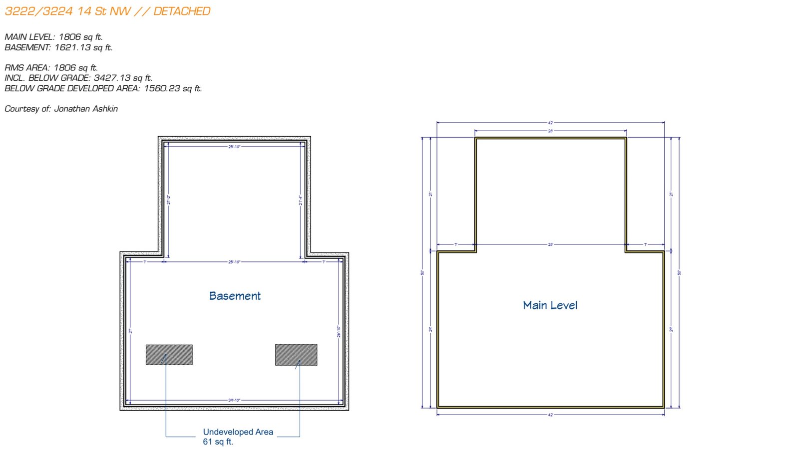 Original measurement diagram for 3222/3224 14 Street NW