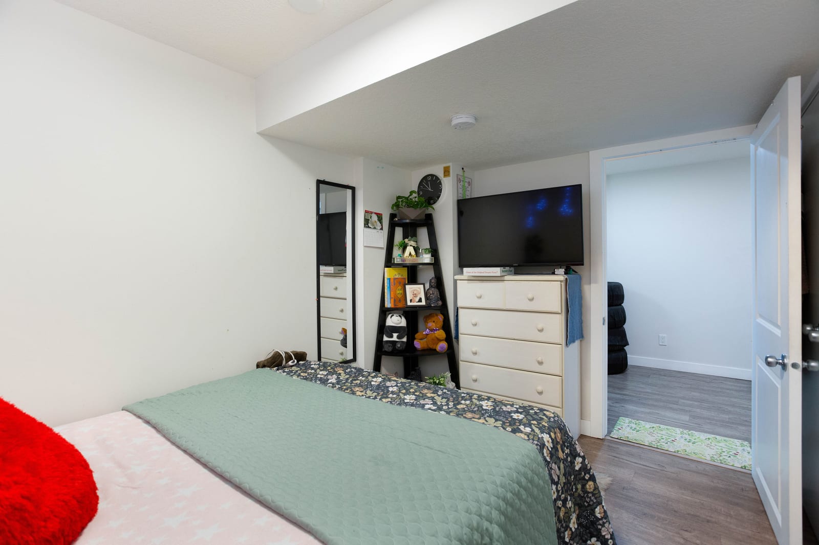Lower-level bedroom and doorway