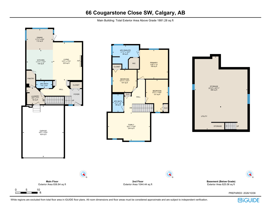 iGUIDE floor plan — main, upper and undeveloped basement; above-grade exterior area 1,881.28 sq ft