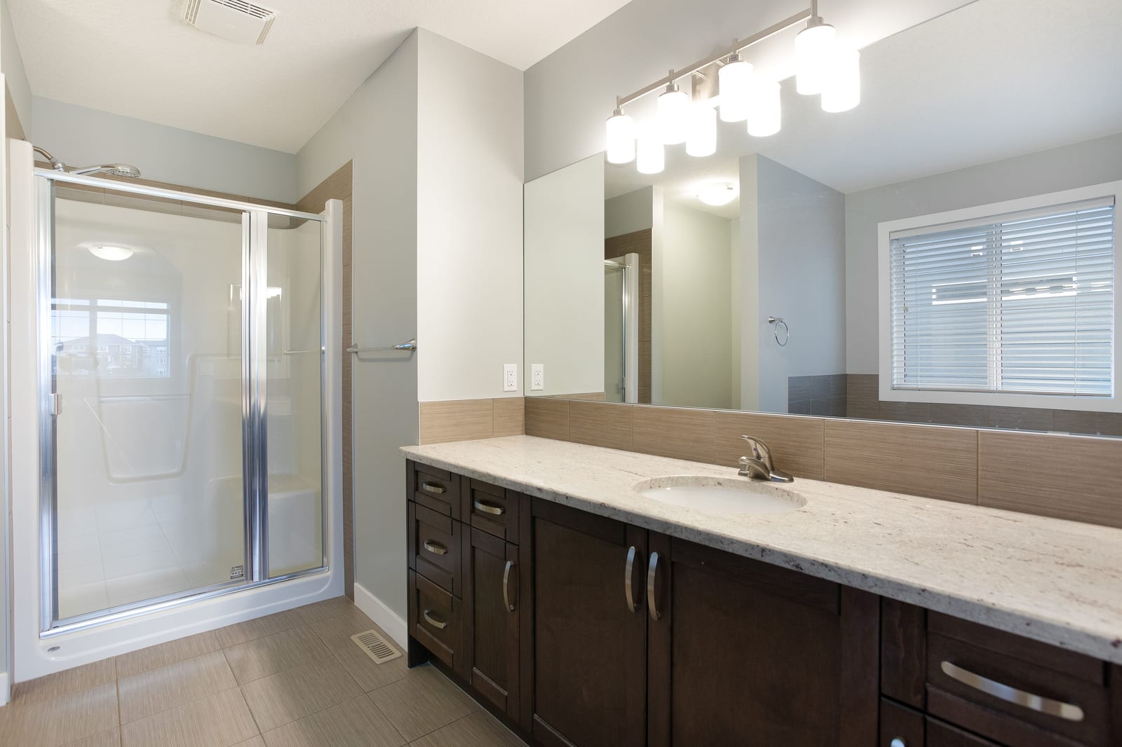 Ensuite vanity and glass shower
