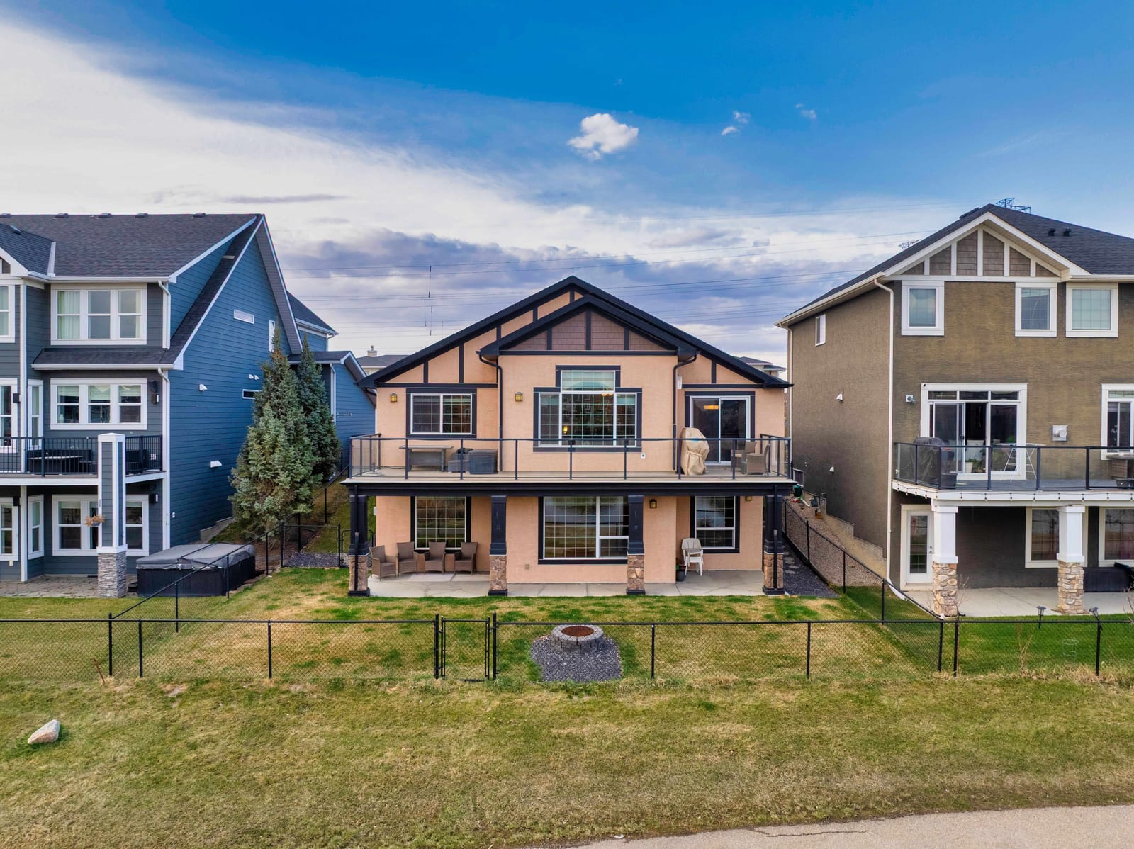 Rear aerial view of walkout bungalow