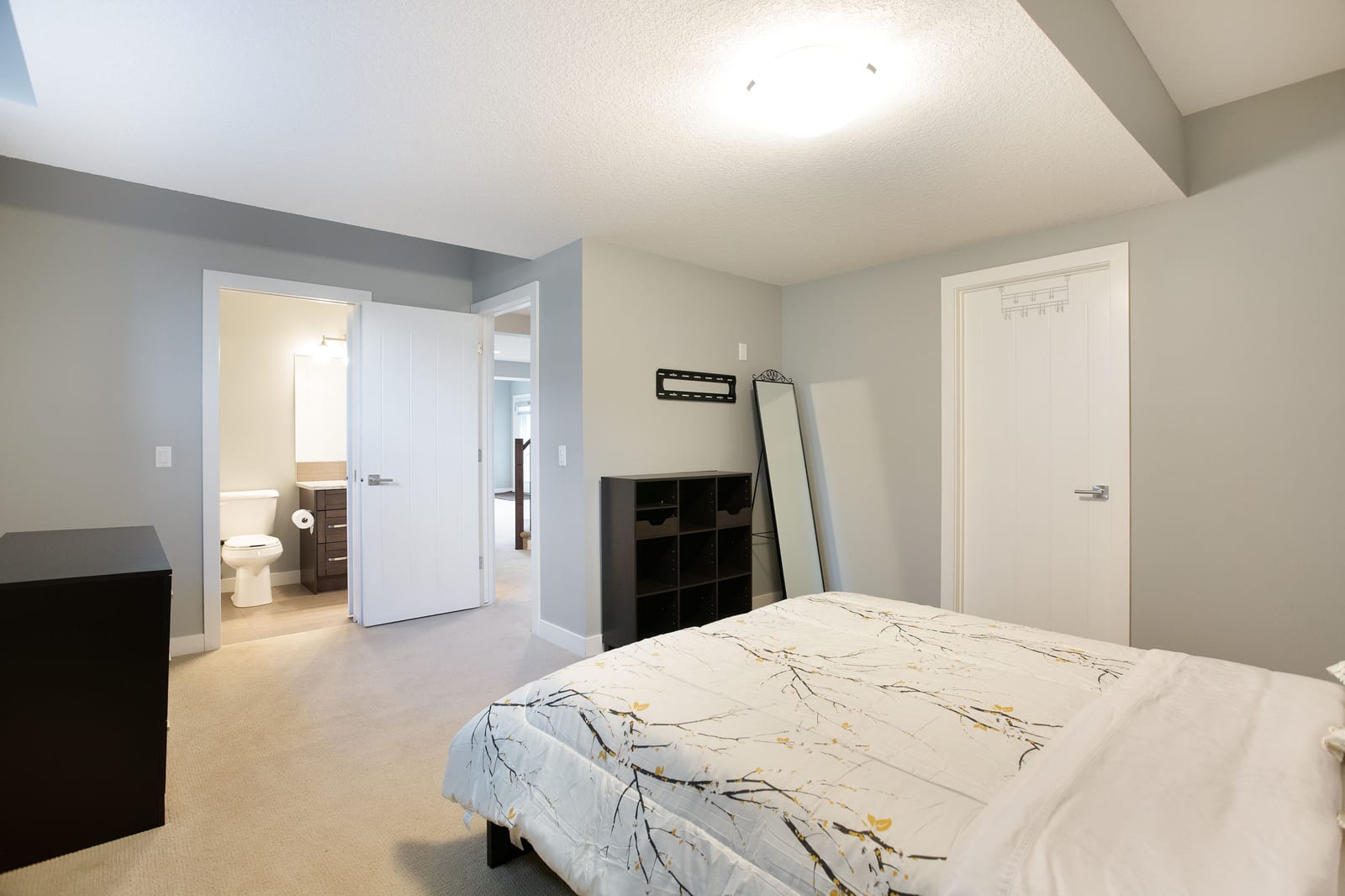 Lower-level bedroom and hallway