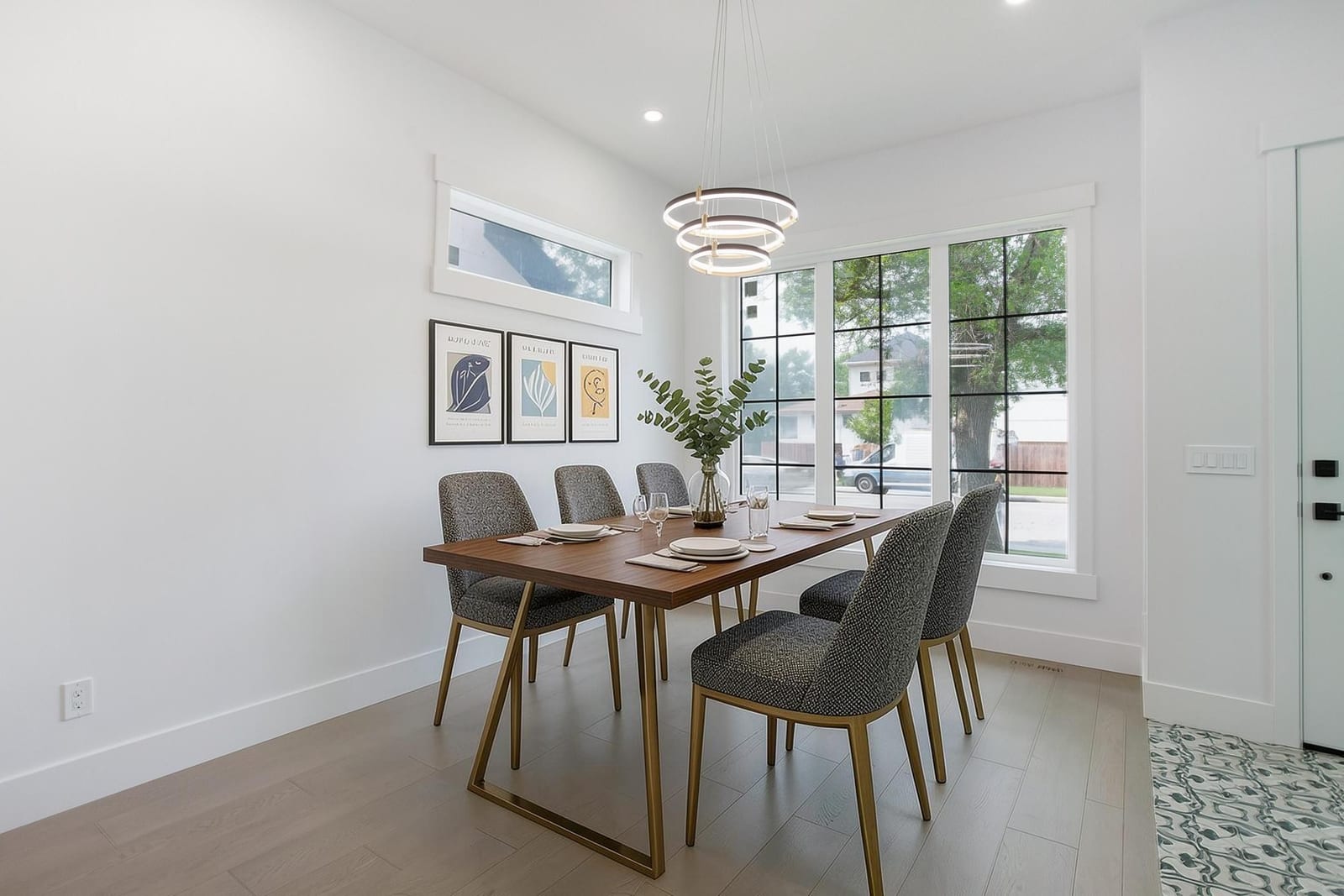 Furnished dining-room presentation; unfurnished view also provided — supplied paired-home gallery; confirm 1106 finishes