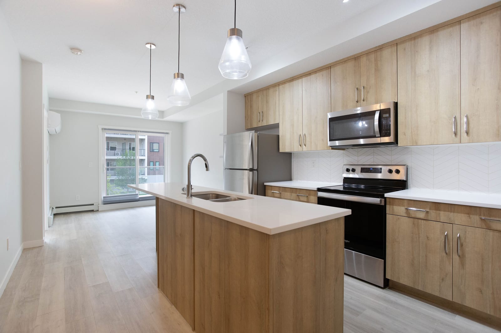The open kitchen and living connection